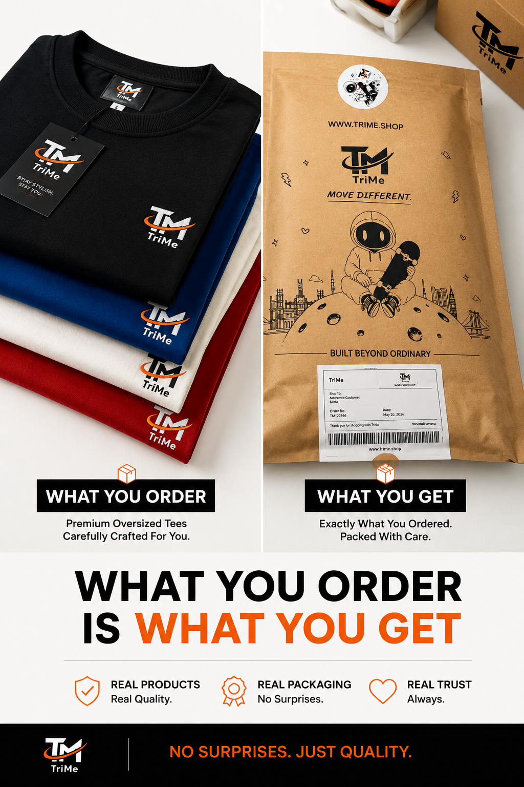 What you order is what you get — TRI/ME product stack and branded kraft mailer